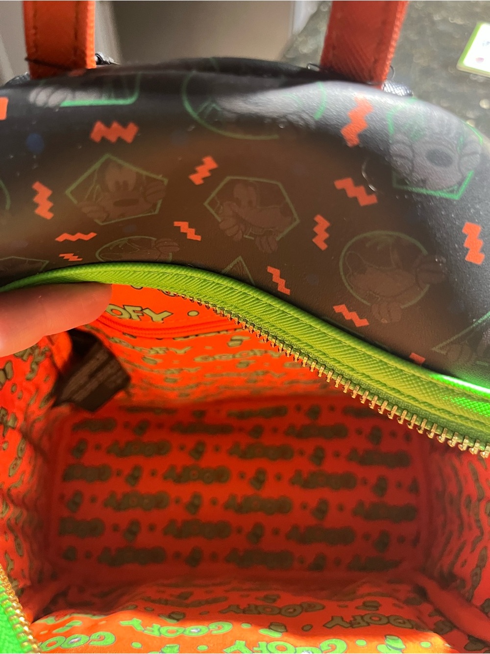 Disney Loungefly Goofy Kids Mini Backpack - Black with Neon Green & Orange - Picture 3 of 4